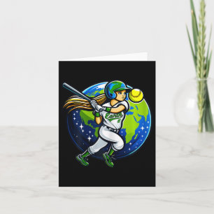 Tarjeta Chica del Día de la Tierra jugando softball Diseño