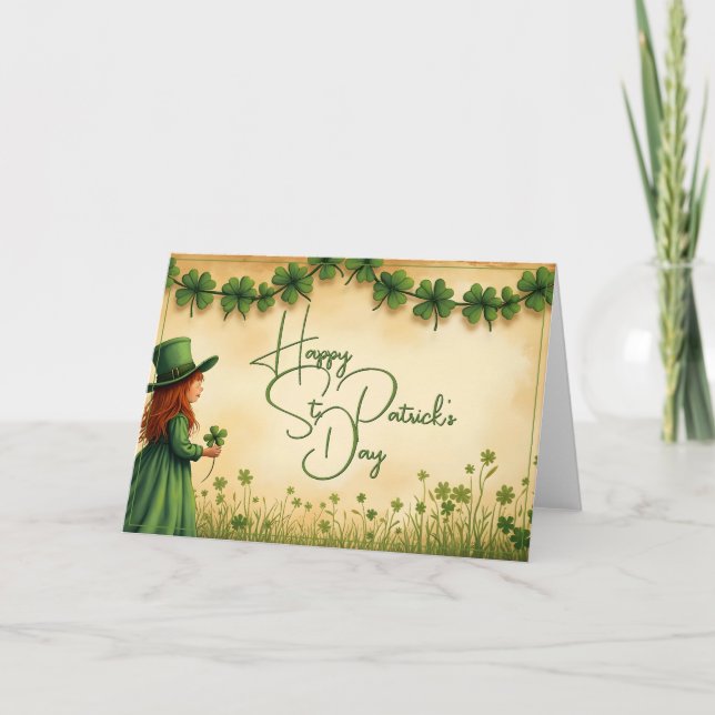 Tarjeta Chica del Día de San Patricio con Shamrock (Anverso)