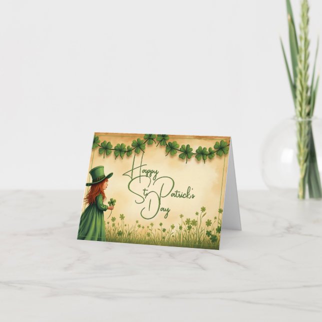 Tarjeta Chica del Día de San Patricio con Shamrock (Anverso)