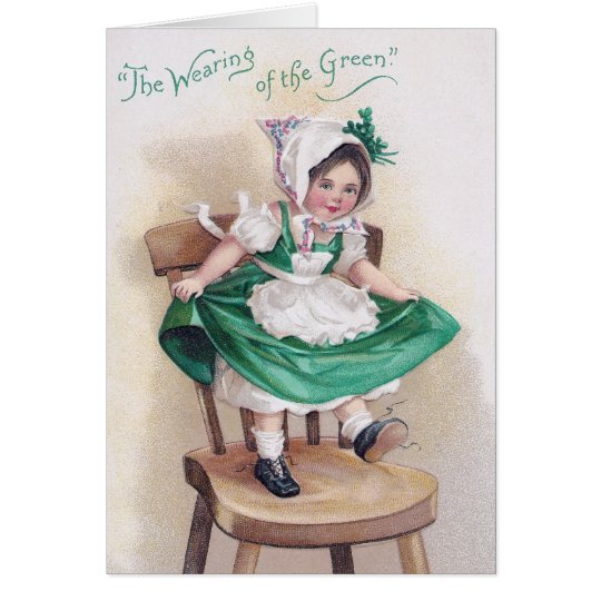 Tarjeta Chica del día de St Patrick en vintage de la silla
