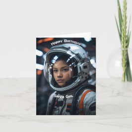 Tarjeta Chica del espacio de cumpleaños feliz |