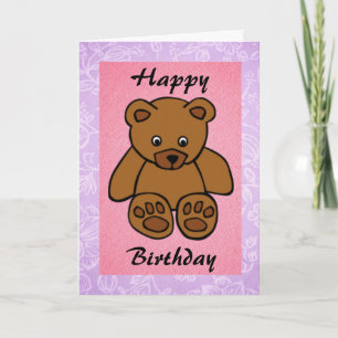 Tarjeta Chica del oso de peluche de Brown del cumpleaños