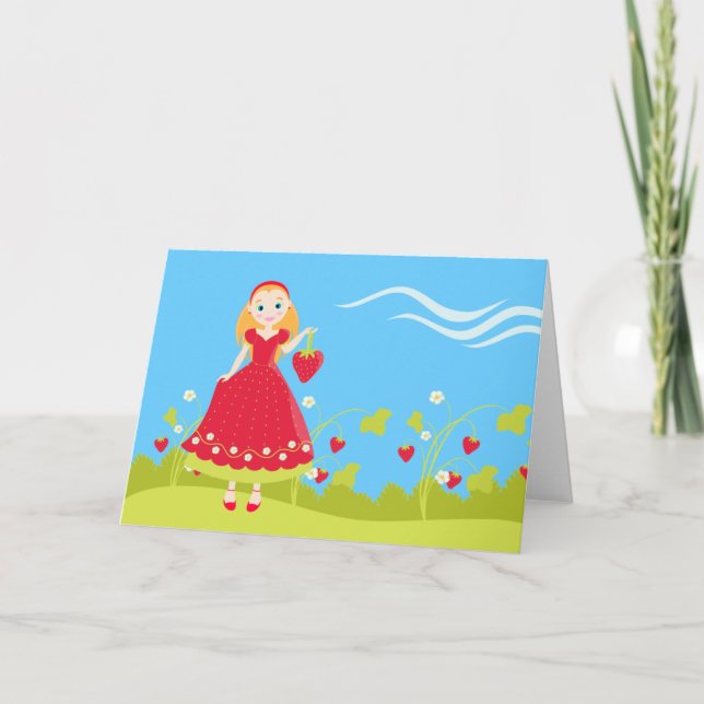 Tarjeta Chica del partido de cumpleaños Strawberry (Anverso)