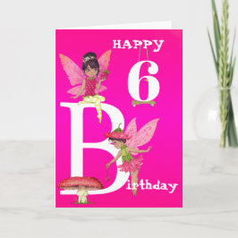 Tarjeta Chica del tema de hadas cabello oscuro rosa calien