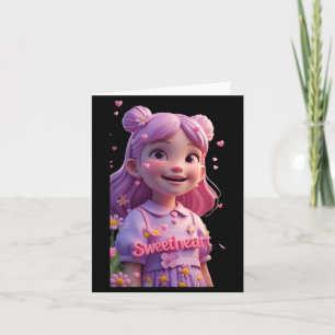 Tarjeta Chica Dulce Sosteniendo un Pequeño Corazón Diverti
