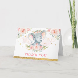 Tarjeta Chica elefante de flores rosadas Rubor Gracias
