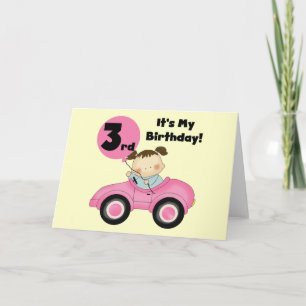 Tarjeta Chica en auto rosado 3er cumpleaños camisetas y re