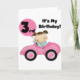 Tarjeta Chica en auto rosado 3er cumpleaños camisetas y re