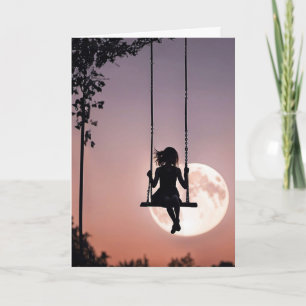 Tarjeta Chica en la floración con la luna pensando en ti