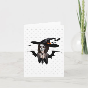 Tarjeta Chica En Pegatina Negro De Halloween