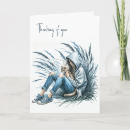 Tarjeta Chica en una capucha con un gato Mascota