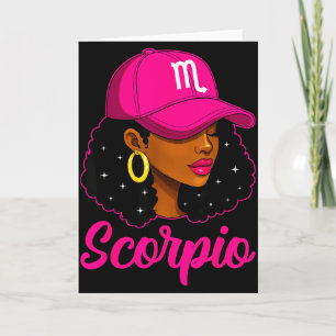 Tarjeta Chica Escorpión Gorra Rosa Cumpleaños Zodiaco Afro