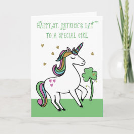 Tarjeta Chica especial Unicorn desea el Día de San Patrici