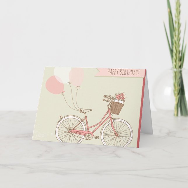 Tarjeta Chica Feliz Cumpleaños de Bicicletas (Anverso)