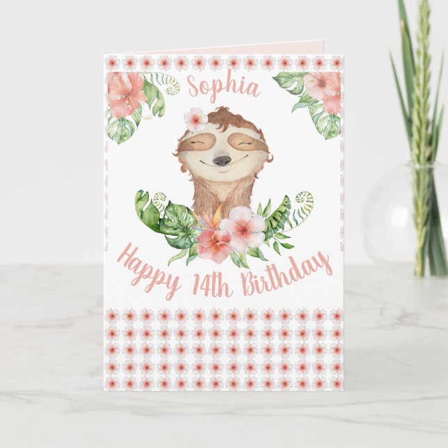 Tarjeta Chica feliz de cumpleaños número 14 (Anverso)