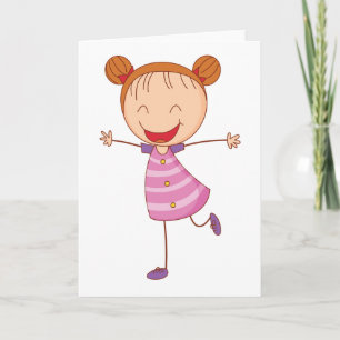Tarjeta Chica Feliz Figura de Palitos Pelo Rojizo Moños