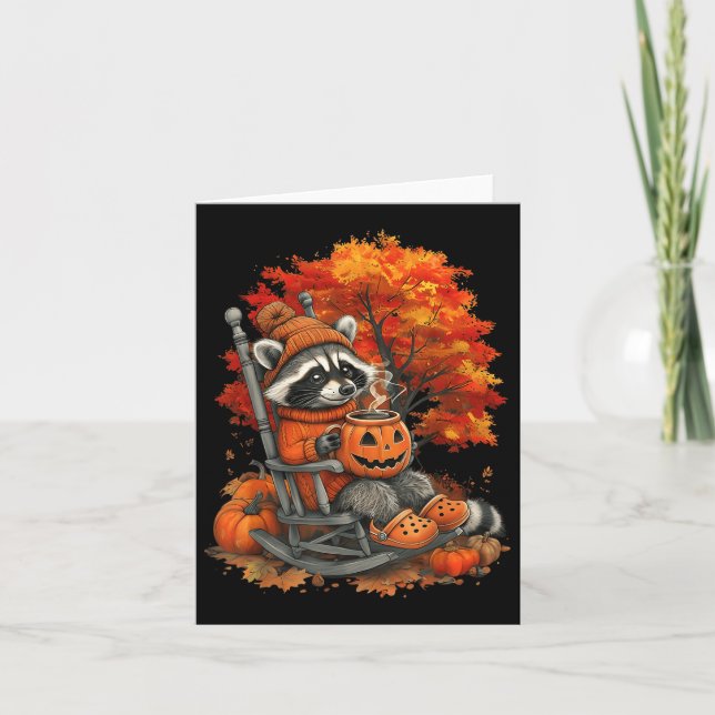 Tarjeta Chica Feral Caer Raccoon Calabaza Halloween Raccoo (Anverso)