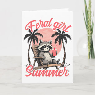 Tarjeta Chica Feral Vacaciones Playa Mapache Meme Basura