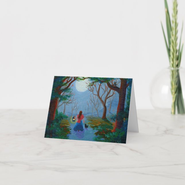 Tarjeta Chica forestal encantado Creaciones de gato negras (Anverso)