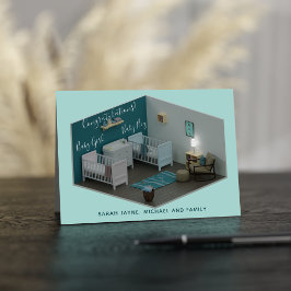 Tarjeta Chica gemela de padres nuevos Felicitaciones por b