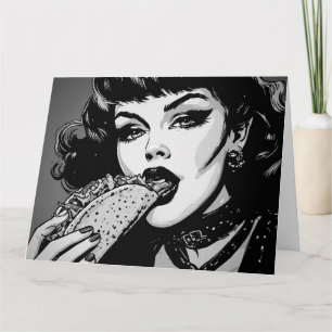 Tarjeta Chica gótica de estilo gráfico BW de los 50 comien