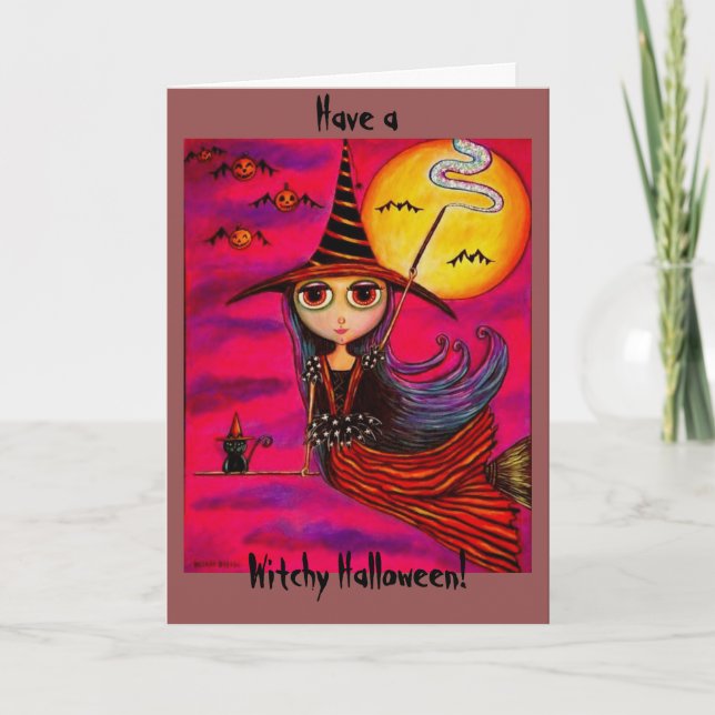 Tarjeta Chica grande de la bruja de Halloween del ojo en (Anverso)