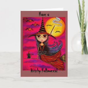 Tarjeta Chica grande de la bruja de Halloween del ojo en