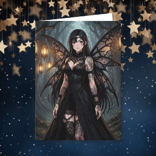 Tarjeta Chica Hada Anime Gótico   En Blanco 
