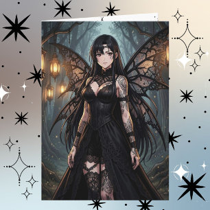Tarjeta Chica Hada Anime Gótico   Feliz Cumpleaños