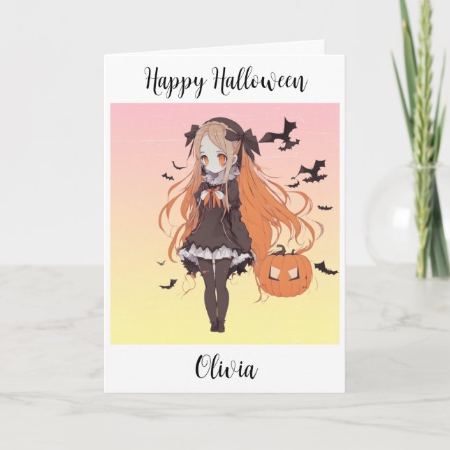 Tarjeta Chica Halloween Anime Personalizado (Anverso)