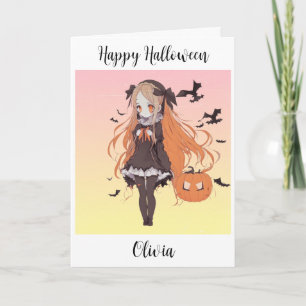 Tarjeta Chica Halloween Anime Personalizado
