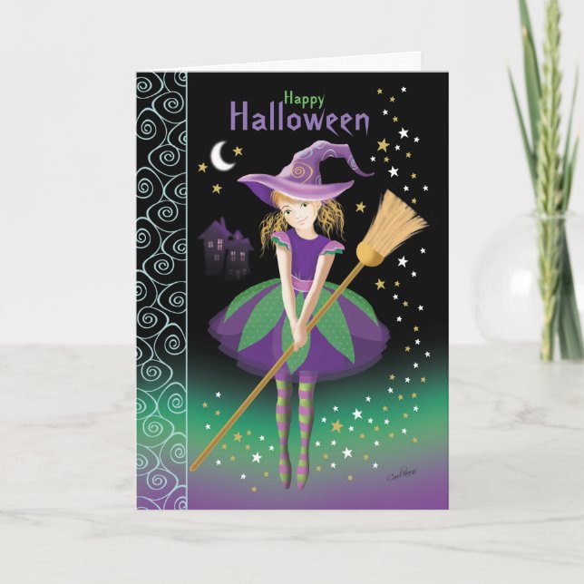 Tarjeta Chica, Halloween, Bruja Adolescente (Anverso)