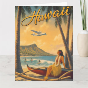 Tarjeta Chica Hula Hawaiana Vintage Escape Aloha Paraíso