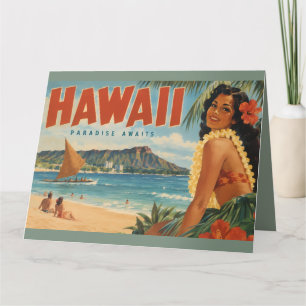 Tarjeta Chica Hula Hawaiana Vintage Escape Aloha Paraíso