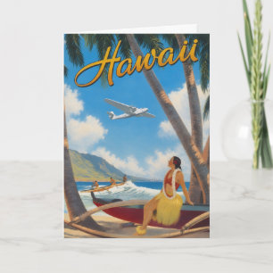 Tarjeta Chica Hula Hawaiana Vintage Escape Paradisíaco Alo