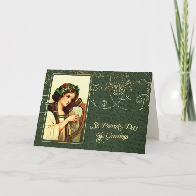 Tarjeta Chica irlandés con Harp St. Patrick's Day (Anverso)