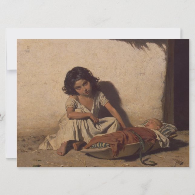 Tarjeta Chica joven con un bebé (niños pobres de la calle) (Anverso)