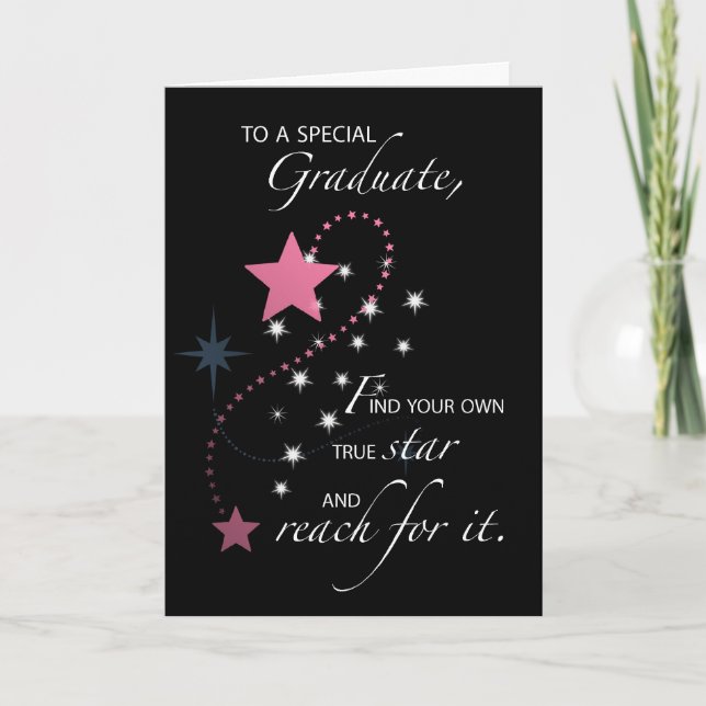Tarjeta Chica, joven mujer, graduada estrella felicita (Anverso)