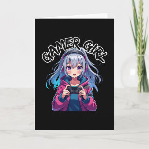 Tarjeta Chica jugadora de videojuegos Anime lindo Videojue