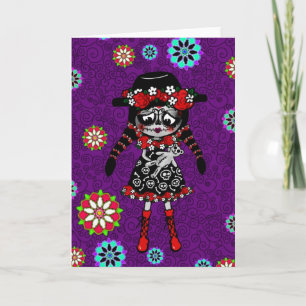 Tarjeta Chica Kawaii del Día de Muertos personalizada