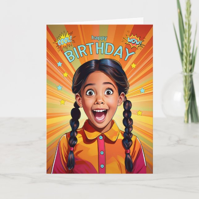 Tarjeta Chica latinoamericano estilo arte pop cumpleaños (Anverso)
