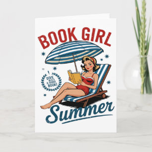 Tarjeta Chica leyendo libro verano divertido vacaciones de