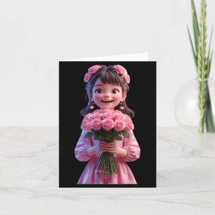 Tarjeta Chica Linda Abrazando Flores Diseño Divertido Unis
