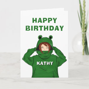 Tarjeta Chica Linda con Dibujo de Sudadera con Capucha de 