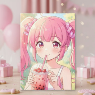 Tarjeta Chica linda de Anime   Cumpleaños de la hija Color