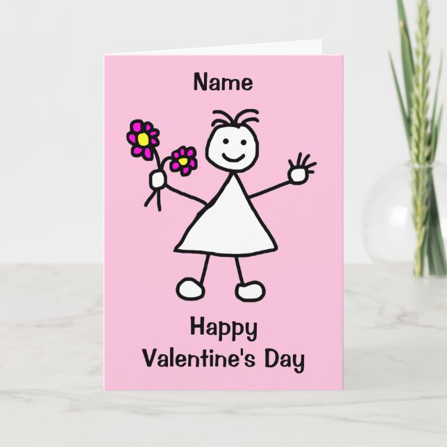 Tarjeta Chica lindo con Día de San Valentín de flores (Anverso)