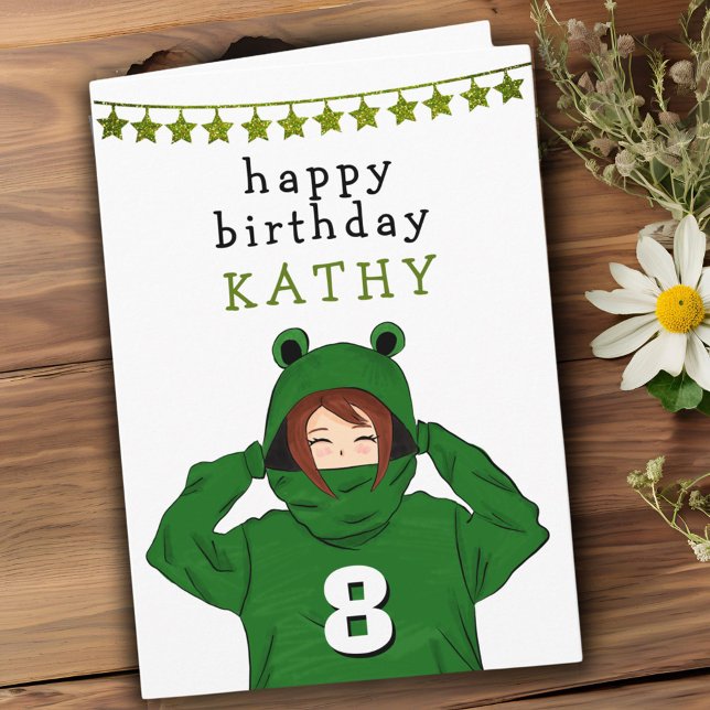 Tarjeta Chica lindo con dibujo de caramba de rana verde cu (Subido por el creador)