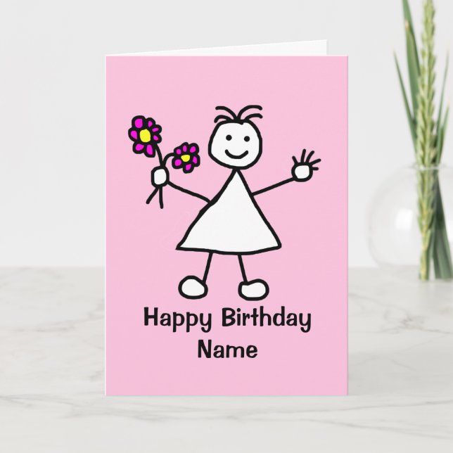 Tarjeta Chica lindo con flores Cumpleaños (Anverso)