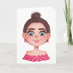 Tarjeta chica lindo con ojos grandes para el cumpleaños
