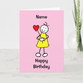 Tarjeta Chica lindo con Personalizado cardíaco Cumpleaños